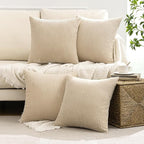 MIULEE Boho Farmhouse Throw Pillow Covers 18x18 Inch Set of 4 Mordern Nordic Cushion Covers Soft Corduroy Home Decor for Couch Bed Sofa Living Room Beige