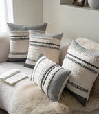 Boho Throw Pillow Covers 20x20 Inch Set of 2, Black Textured Decorative Couch Pillow Cases for Farmhouse Home Decor, Accent Cushion Cover for Sofa, Bed, Living Room, Bedroom