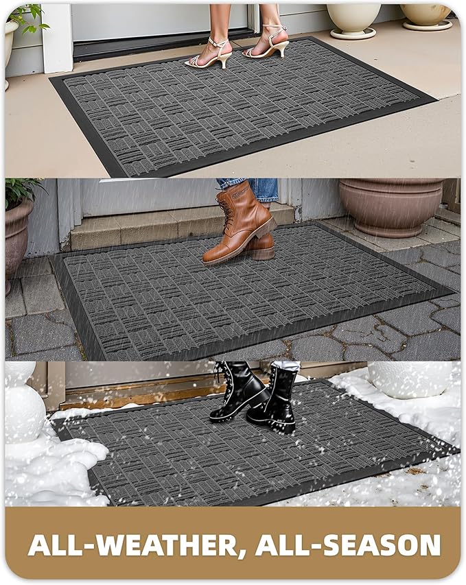 Color&Geometry Front Door Mat Outside Entrance, Heavy Duty Non Slip Low Profile Doormat for Entryway, Trap Dirt and Moisture Welcome Mats All-Weather, Easy Clean, Patio, Garage, 24"x36" Grey