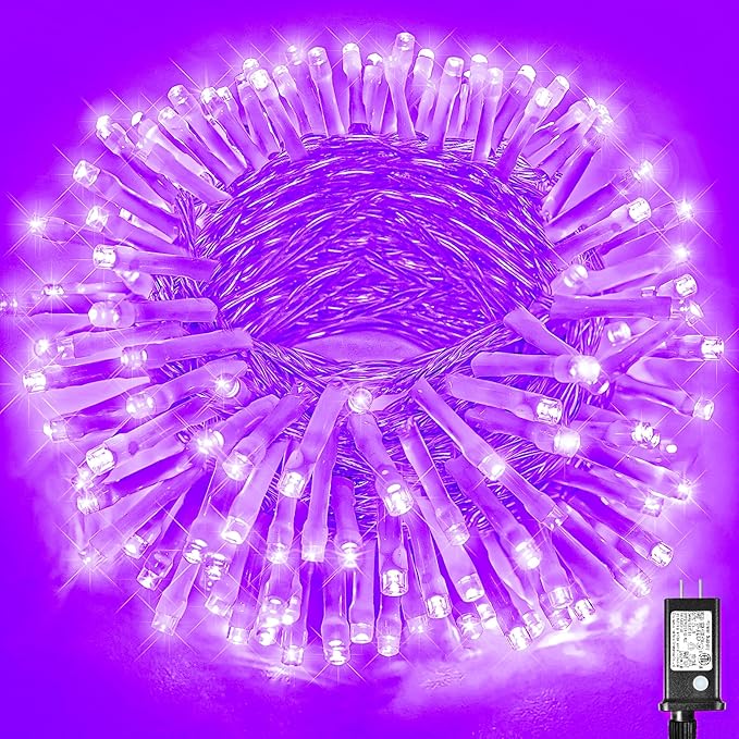 Vivideal 200 LED Halloween Lights Outdoor Waterproof 66ft Purple String Lights Clear Wire with 8 Modes Plug in Purple Christmas Light for Tree Party Halloween Decorations