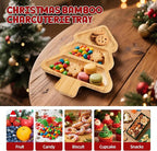TJ POP Christmas Tree 3-Compartment Serving Platter - 12” x 9” Snack & Dessert Wooden Food Tray, Natural Bamboo Serving Tray Cute Charcuterie Board for Holiday Parties, Cheese, Fruits, Candy Display