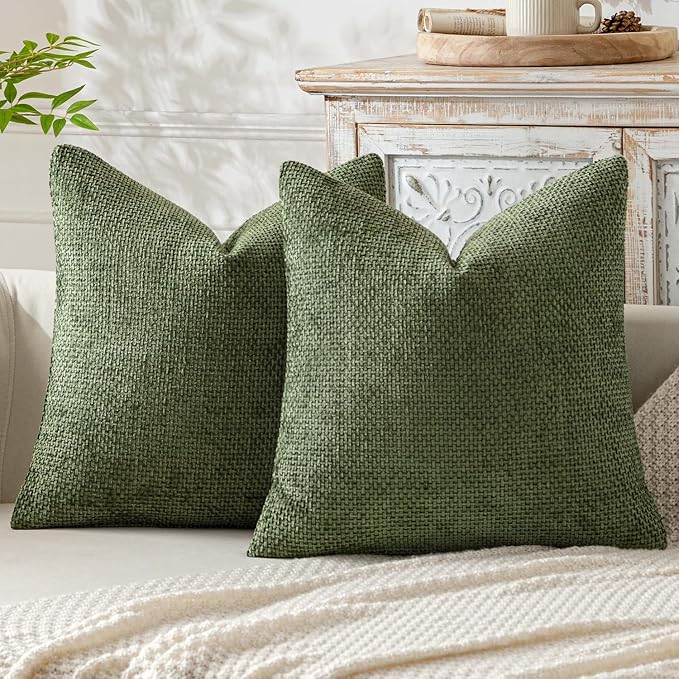 MIULEE Pack of 2 Couch Throw Pillow Covers 18x18 Inch Sage Green Modern Boho Accent Decorative Pillow Covers Soft Chenille Farmhouse Cushion Covers for Home Decor Bed Sofa Living Room