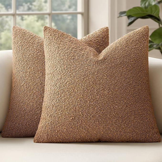 MIULEE 16x16 Inch Decorative Pillow Covers for Couch Bed Set of 2 Textured Boucle Neutral Winter Throw Pillows Brown Accent Solid Cushion Vintage Pillowcases Sofa Livingroom Home Decor