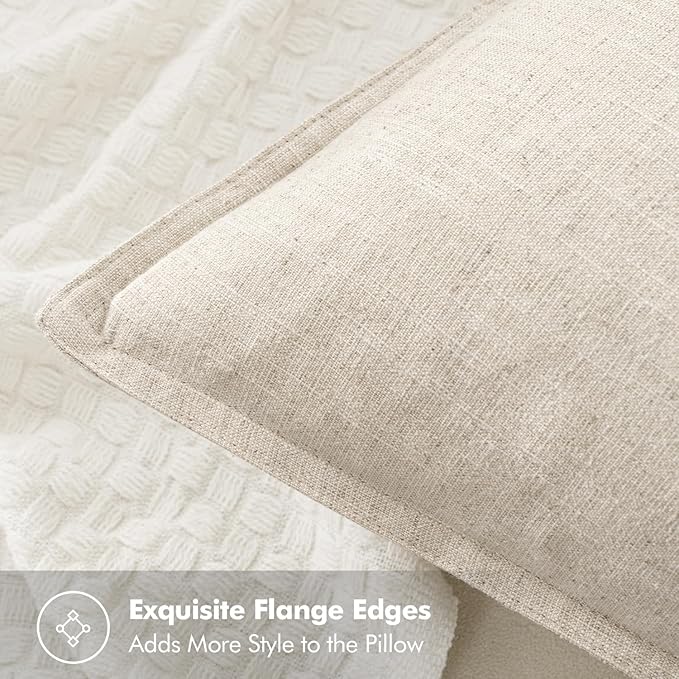 MIULEE Decorative Linen Euro Sham Pillow Covers 28x28 Inch Natural Beige Boho FarmhouseNeutral Christmas Couch Throw Pillows for Bed Pack of 2 Accent Modern Pillowcase Sofa Livingroom Home Decor