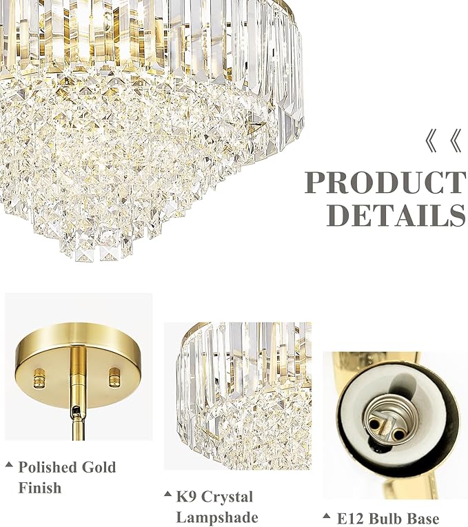 20'' Gold Crystal Chandelier,7-Tier Vintage Hanging lamp, Chandeliers for Dining Room Kitchen Island Bedroom Entryway, CC4215-7W-PG