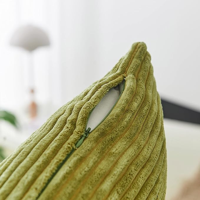 Home Brilliant Spring Pillow Covers Corduroy 16x16 Throw Pillows for Couch Striped Velvet Cushion Covers for Bed Decor, Set of 2, 16 x 16 Inch, Grass Green