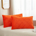 JAUXIO Diamond Pinch Pleated Crystal Velvet Pillowcases 2 Pack Solid Pintuck Throw Cushion Cover for Home Decor Hidden Zipper Closure (Bright Orange, King)