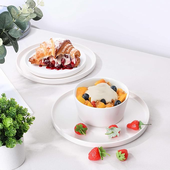 Herogo 12 Pieces Dinnerware Dishes Set for 4, Handmade Stoneware Dining Plates and Bowls Sets, Double Reactive Glaze, Microwave & Dishwasher Safe, Scratch Resistant, Speckled White