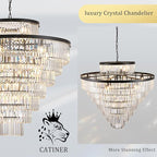 43.3" Large Crystal Chandeliers 28 Lights Black Modern Chandelier for Foyer Staircase High Ceiling 8 Tiers Round K9 Ceiling Pendant Lighting Fixture Luxury for Lobby Living Room