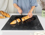 Glass Cutting Board 20”x16”: Tempered Glass Kitchen Counter Protector - Durable- Scratch-Resistant, Heat-Proof - Design 1 - Black Marble Effect