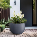 Kante 15.7" Dia Round Concrete Planter, Outdoor/Indoor Large Bowl Plant Pots with Drainage Hole and Rubber Plug for Garden Patio Balcony Home, Charcoal