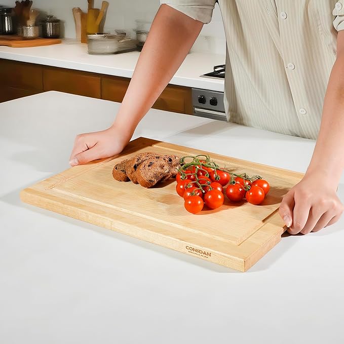 CONSDAN Wood Cutting Board for Kitchen, 16 x 12, Soild Birch Wood, Edge Grain, Chopping Board, Butcher Block with Juice Groove, Prefinished with Food-Safe Oil, 3/4" thick