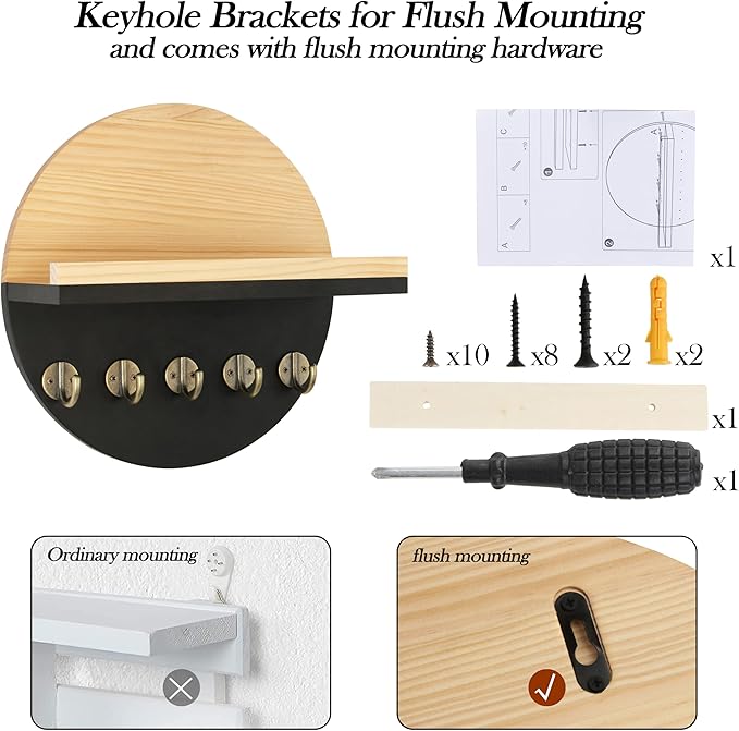 Key Holder for Wall with Shelf - Wood Mail Organizer and Rack with Shelf Hooks Wall Mounted for Entryway Decor Magazines Letter Storage Farmhouse Living Room Bedroom Doorway Black