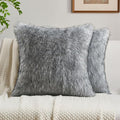 FUTEI Grey Decorative Throw Pillow Covers 18x18 Inch Set of 2,Soft Faux Raccoon Fur Textured Cushion Case,Modern Home Luxurious Decor for Couch Bed Living Room