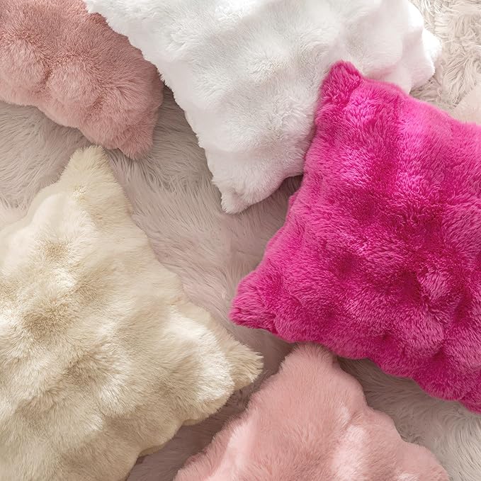 MIULEE Pack of 2 Decorative Pillow Covers Thick Soft Plush Faux Fur Lumbar Throw Pillows Luxury Home Decor for Couch Bedroom Living Room Sofa,12x20 Inch Light Pink