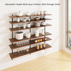 ROGMARS 60 Inch Long Wooden Floating Shelves with Rail, Adjustable Large Kitchen Wall Shelf for Living Room Bedroom Gym Storage,Garage Wall Shelving 6 Tier