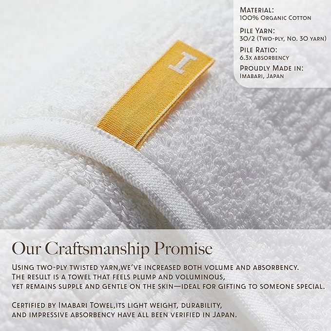 [Proof of Purity] Bath Towel, 28 x 53 inch, 100% Organic Cotton, Double-Ply Yarn 30/2, Oeko-Tex Class 1, Loop-Dense, Made in Japan, White, Pack of 1
