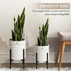 Oakrain Plants Pots with Stand, Set of 2 Indoor Planter Pots, Mid-Century Decorative Metal Flower Pots with Drainage for Living Room, Office, Garden, Balcony, 8"&10", White