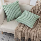 ZLINA Set of 2 Light Green Faux Fur Decorative Throw Pillow Covers Fluffy Striped Pillowcase Cushion Covers 20 x 20 Inch Decor Sofa Couch Bedroom