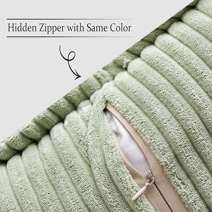 MIULEE Decorative Throw Pillow Covers for Couch Bed Livingroom 16x16 Inch Set of 2 Sage Green Boho Accent Throw Pllows Broadside Striped Patchwork Soft Corduroy Pillowcases