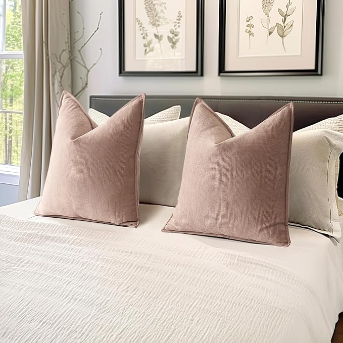 MIULEE Pack of 2 Blush Pink Decorative Pillow Covers 16x16 Inch Soft Chenille Luxurious Couch Throw Pillows Farmhouse Cushion Covers with Elegant Design for Sofa Bedroom Living Room Home Decor