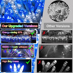 82ft 792 LED 176 Drops Christmas Lights, Outdoor Hanging lights 8 Modes and Timer Memory, Outside Waterproof Curtain String Lights for House Fence Tree Holiday Party Decorations (Blue & White)