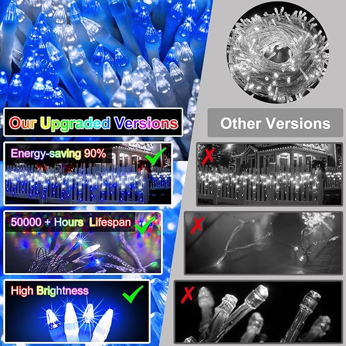 1620 LED 164ft 360 Drops Christmas Lights, Outdoor Hanging lights with 8 Modes & Timer Memory, Outsite Waterproof Curtain String Light for House Fence Tree Holiday Wedding Decorations (Blue & White)