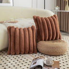 Neelvin Brown Faux Fur Cozy Soft Stripe Decorative Throw Pillow Covers 16x16 inch Set of 2,Velvet Pillowcase Cushion Case for Sofa Couch