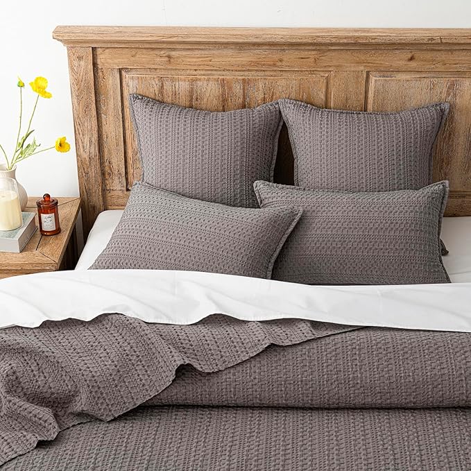 Foindtower Set of 2 Decorative Cotton Waffle Weave Throw Pillow Covers Euro Shams Cushion Covers Accent European Pillowcase for Bed Couch Sofa Bedroom Living Room Home Decor 26×26 Inch Taupe Gray