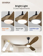 60 Inch Outdoor Ceiling Fans with Lights and Remote, 3 Blades Wood Propeller Rustic Grey Ceiling Fans, Quiet Noiseless DC Motor, for Farmhouse,Living Room,Bedroom,Indoor