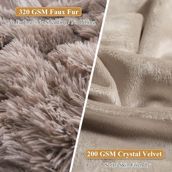 XeGe Soft Faux Fur Throw Pillow Covers, Luxury Fluffy Cushion Covers, Shaggy Plush Furry Pillow Cases, Fuzzy Decorative Pillow Covers Pack of 2 for Sofa Bed Couch Bedroom (18''x18'', Khaki)