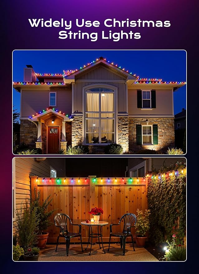 C9 Christmas Lights Outdoor, 66 FT 100 LED Connectable C9 String Lights with 8 Modes and Timer Extendable Xmas Tree Patio Roofline Garden Yard Holiday Party Indoor Outdoor Decoration, Multicolor