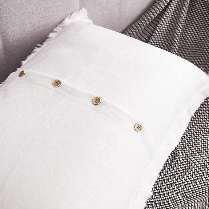WERDIM Shaggy Fluffy Faux Fur Pillowcases 2 Pack Button Closure Velvet Pillow Shams King Size (White, 20 X 36 Inches)