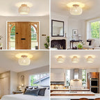 Boho Rattan Ceiling Light Fixture - 3 Style Options Wicker Semi Flush Mount Ceiling Lights,White Coastal Light Fixtures,Bohemian Woven Basket Chandelier for Hallway Bedroom Nursery Kitchen Laundry