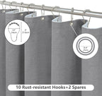 Inhousolu Boho Farmhouse Shower Curtain with Fabric Liner Set, Faux Linen Textured, 12 Metal Hooks Luxury Weighted Hem, Washable Wrinkle Free Bath Curtain for Hotel Bathroom 60" W x 72" L Grey