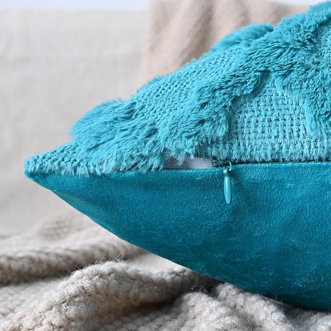 Set of 2 Soft Moroccan Throw Pillow Covers 20x20 Inch Plush Boho Decorative Pillow Cover Accent Cushion Case for Couch Sofa Bed, Teal