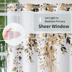 QiyI No Hook Shower Curtain with Snap in Fabric Liner, Brown Eucalyptus Shower Curtain with See Through Top Window, Waterproof Washable Cloth Ringless Shower Curtain Set for Bathroom, 72 x 75