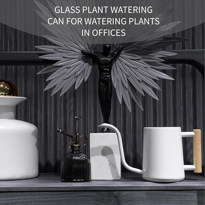 Watering can Indoor Plants,Indoor Watering Can for Plant,35 oz/1000 ml Stainless Steel Watering can Long Spout with Small Vintage Glass Plant Spray Bottle(White)