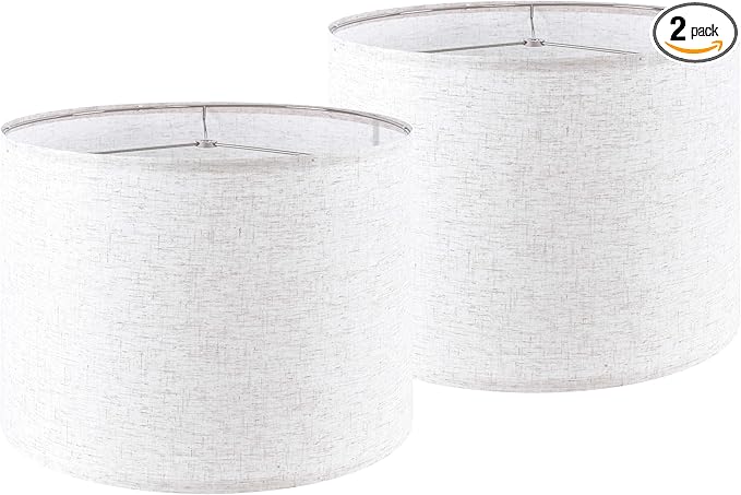 Oatmeal linen Textured Lamp Shades Set of 2 Large Drum Lamp Shade 16``Top x 16``Bottom x 12``High(Spider) Farmhouse Lampshade for Table Lamp & Bedside Lamp - Replacement Lampshade