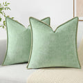 decorUhome Christmas Chenille Soft Throw Pillow Covers 16x16 Set of 2, Farmhouse Velvet Neutral Decorative Euro Pillow Covers with Stitched Edge for Couch Sofa Bed Home Decor, Sage Green