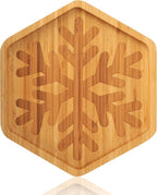 TJ POP Christmas Hexagonal Bamboo Serving Tray with Laser-Carved Snowflake Design - Natural Wooden Food Tray Serving Platter for Holiday Snacks, Drinks, Festive Kitchen Dining Decor (10” x 9”)
