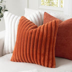 MIULEE Fall Faux Fur Decorative Throw Pillow Covers 16x16 Inch Set of 2, Retro Vintage Boho Home Decor Soft Plush Couch Pillows Cozy Fluffy Cushion Covers for Sofa Bed Burnt Orange