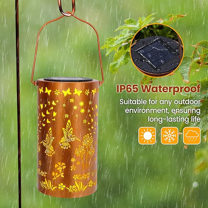 FLAGWIX Christmas Hummingbird Gifts for Women Men - Solar Lanterns Outdoor Waterproof - Garden Decor for Outside, Birthday Gifts for Mom Grandma, Decorative Lantern for Garden Yard Patio Balcony Porch