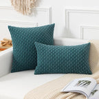 Kevin Textile Throw Pillow Covers Soft Corduroy Decorative Set of 2 Boho Striped Pillow Covers Pillowcases Farmhouse Home Decor for Couch Bed Sofa Living Room 18x18 Inch Teal Blue