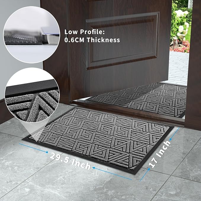 Yimobra Outdoor Mats for Front Door, Stops Mud & Dirt at Entrance, Fits Garage & Patio, All-Weather Waterproof Non Slip Outdoor Indoor Welcome Mat, 29.5x17 Grey