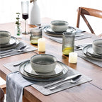 GBHOME 32 Pieces Double Bowls Ceramic Dinnerware Sets for 8, Stoneware Plates and Bowls Set with Reactive Glaze, Scratch Resistant Stoneware Dishes Set, Dishwasher & Microwave Safe