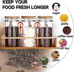 Glass Coffee Storage Container with Bamboo Shelf, 3PCS 49oz Airtight Sealed Coffee Bean Jar with Clamp Lid & Measuring Spoon, Kitchen Pantry Canister Set for Ground Coffee Sugar Tea Flour