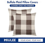 MIULEE Pack of 2 Classic Farmhouse Buffalo Check Plaids Polyester Linen Soft Soild Decorative Square Throw Pillow Covers Home Decor Outdoor Cushion Case for Sofa Bedroom 18 x 18 Inch, Brown and White