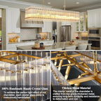 Modern Gold Chandeliers,55 in Chandelier for Dining Room, Rectangular Water Ripple Crystal Glass Chandeliers Lighting Fixture, Suit Living Room、Kitchen Island, Adjustable Hanging Chandelier
