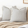 Throw Pillow Covers 18x18 Set of 2 Striped Fringe Pillow Cover Farmhouse Cushion Covers with Tassel Neutral Boho Pillows Decorative Square Pillowcase for Couch Sofa Bed, Black